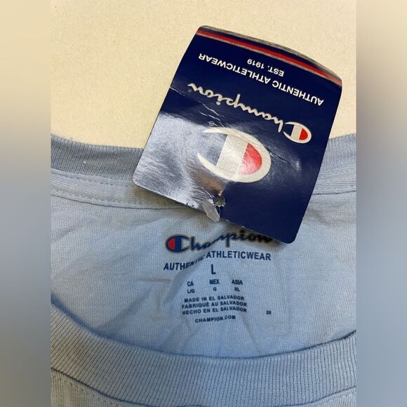 Champion Logo Graphic T-shirt Men Large Blue Short Sleeve GT23H NWT - Picture 4 of 6